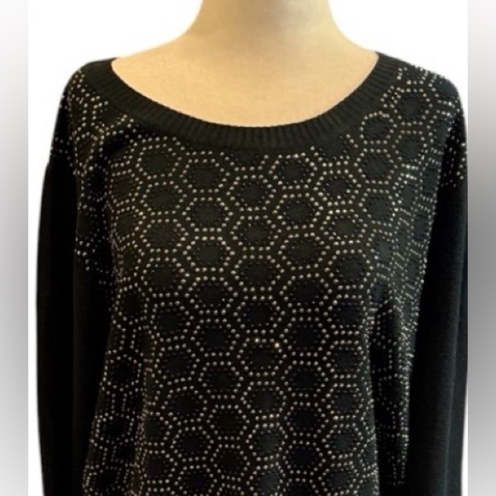 NWT HSN  Joan Boyce 1X Black Sweater with Silver and Black Stones